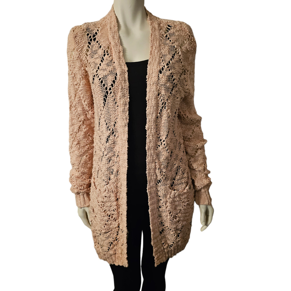 Kendall & Kylie Peach Knit Open Long Cardigan Front Pockets Size XS / S